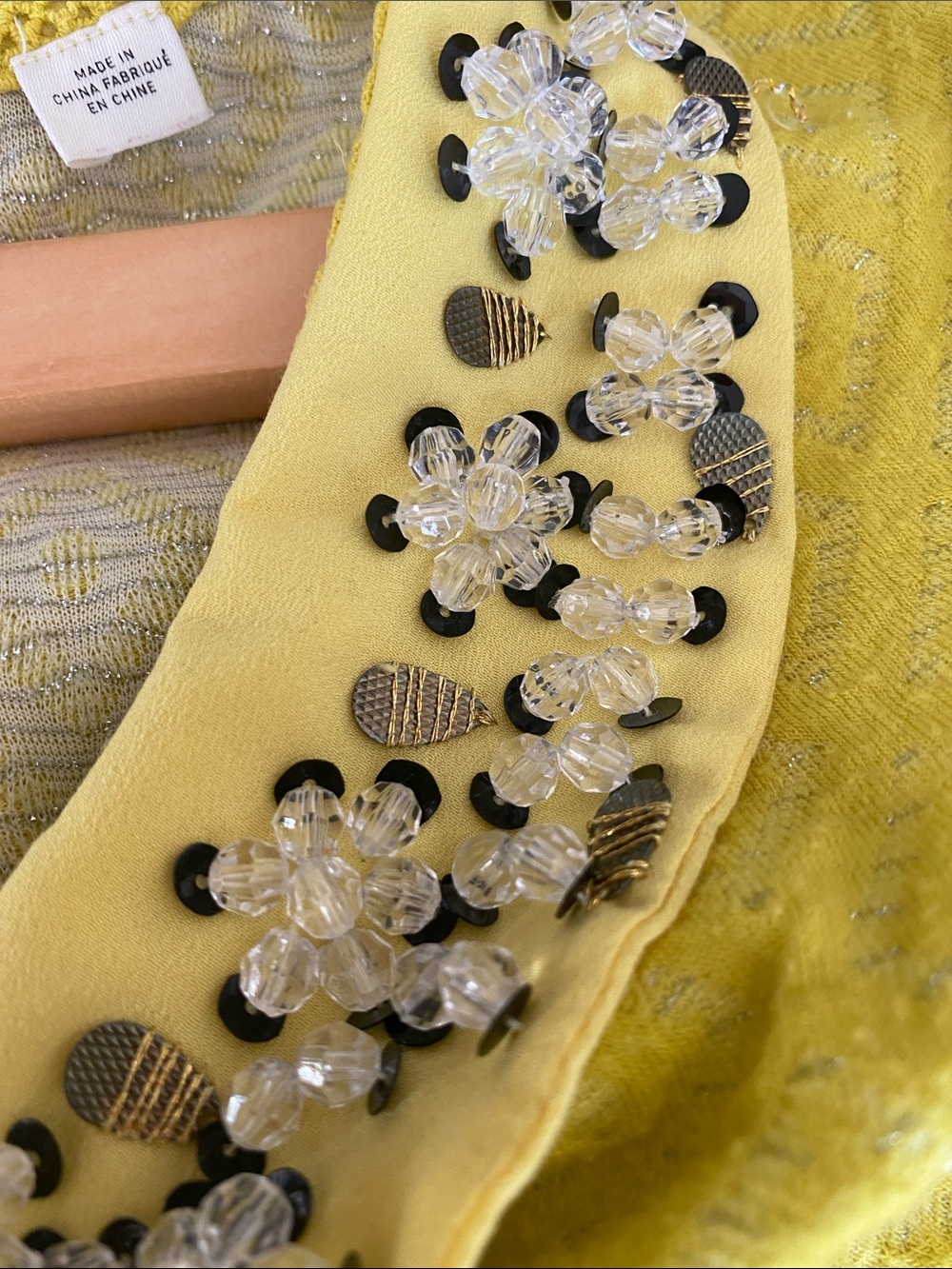 Anthro Yellow Textured Peter Pan Collar Blouse with Embellished Collar - Picture 8 of 12